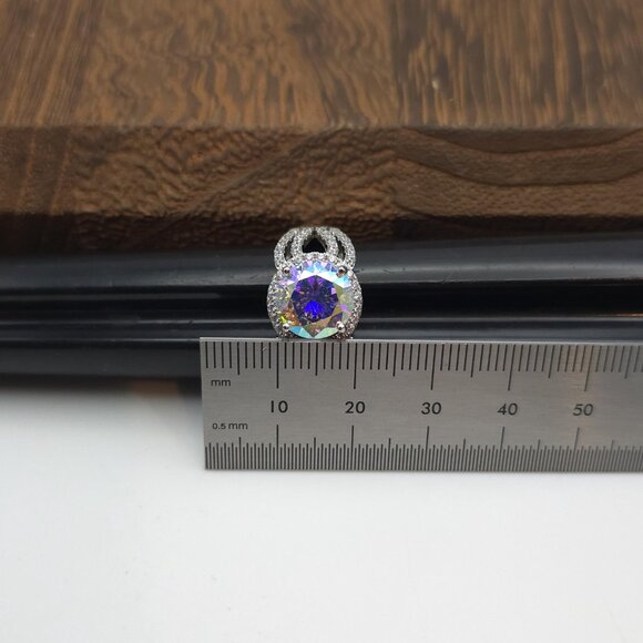 Size 9.75 Sterling Silver Rainbow Cubic Zirconia Gem Ring A922 - Picture 8 of 9